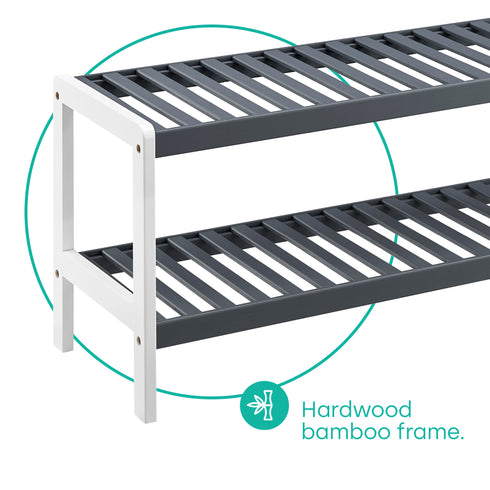 Bamboo 2-Tier Shoe Rack - White/Grey