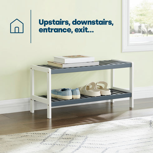 Bamboo 2-Tier Shoe Rack - White/Grey