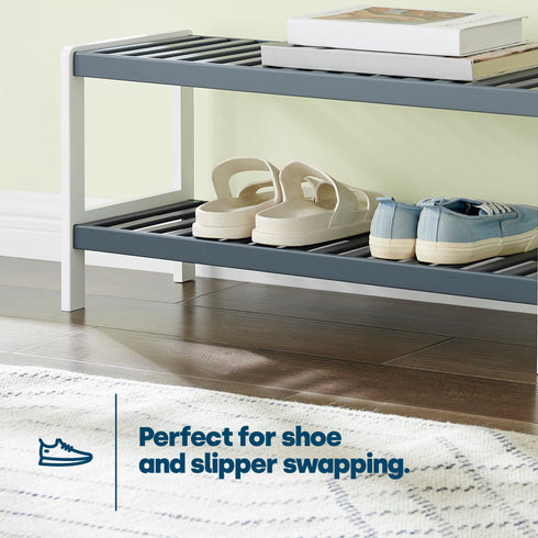 Bamboo 2-Tier Shoe Rack - White/Grey