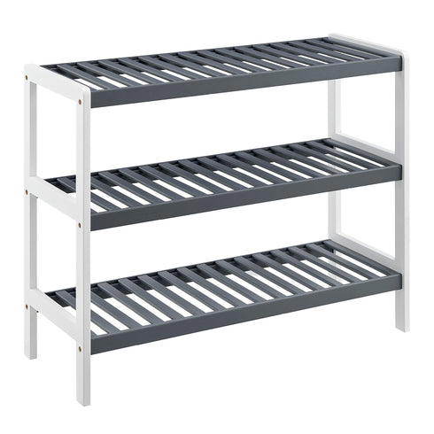 Bamboo 3-Tier Shoe Rack - White/Grey