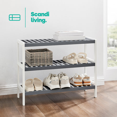 Bamboo 3-Tier Shoe Rack - White/Grey