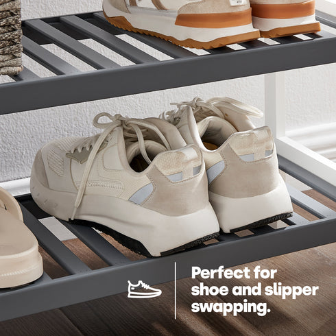 Bamboo 3-Tier Shoe Rack - White/Grey