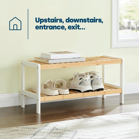 Bamboo 2-Tier Shoe Rack - White/Natural