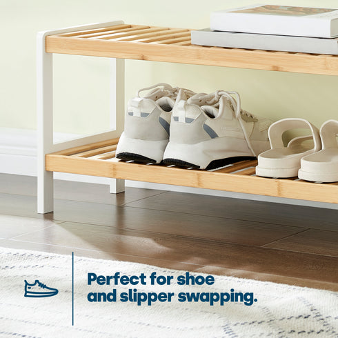 Bamboo 2-Tier Shoe Rack - White/Natural