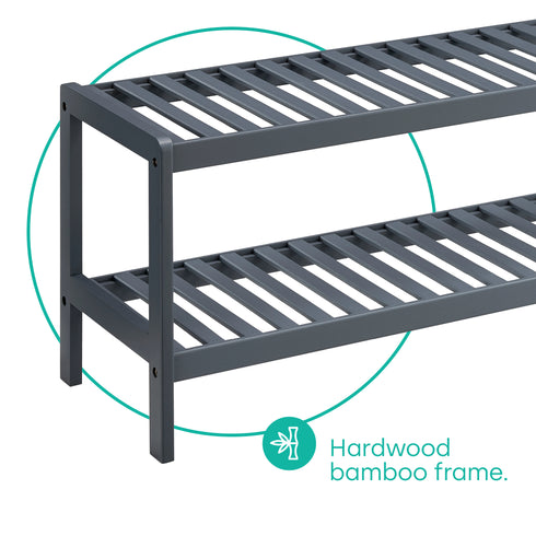 Bamboo 2-Tier Shoe Rack - Grey