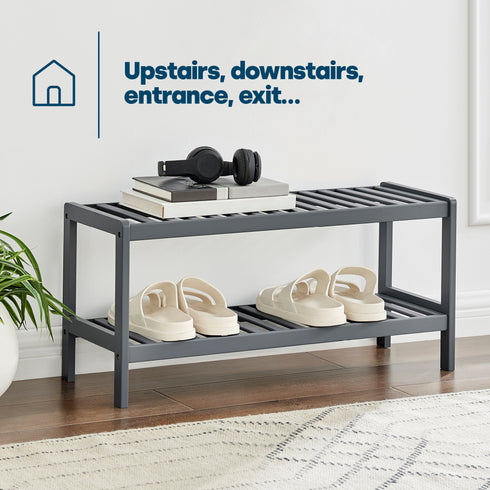 Bamboo 2-Tier Shoe Rack - Grey