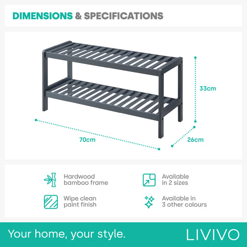 Bamboo 2-Tier Shoe Rack - Grey
