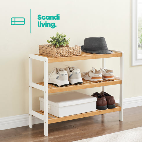 Bamboo 3-Tier Shoe Rack - White/Natural
