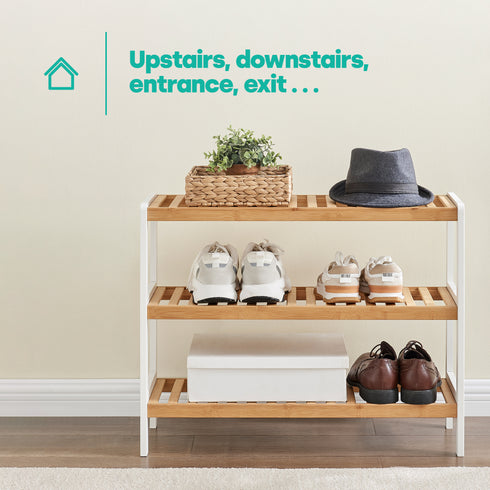 Bamboo 3-Tier Shoe Rack - White/Natural