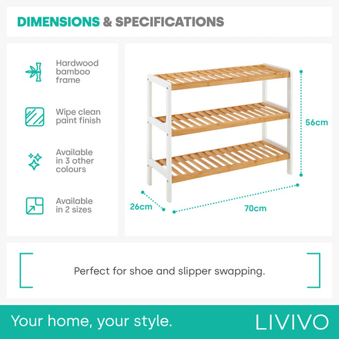 Bamboo 3-Tier Shoe Rack - White/Natural