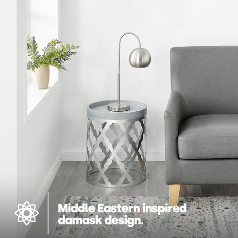 Damaski Circular Silver Side Table