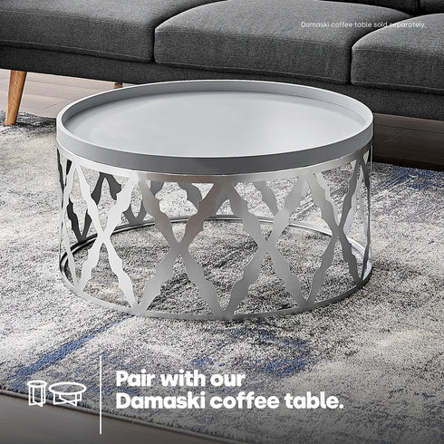 Damaski Circular Silver Side Table