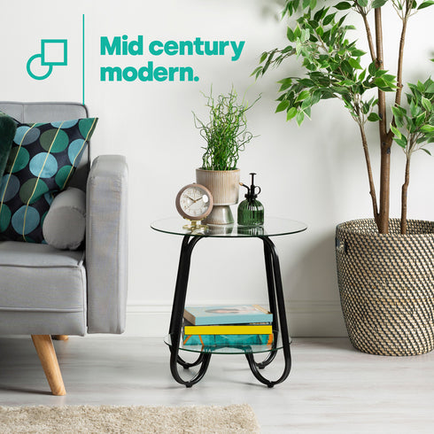 Round Glass Coffee Table - Black