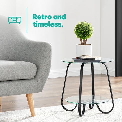 Round Glass Coffee Table - Black