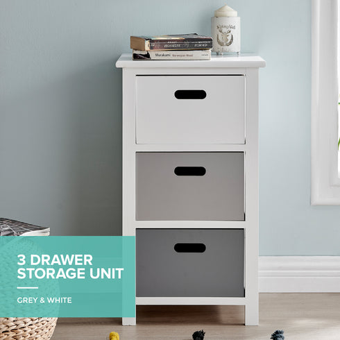 Nina 3 Drawer Storage Unit - White/Grey