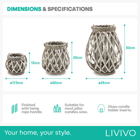 Willow Lanterns Set of 3 - Grey