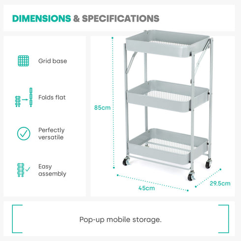 3-Tier Foldable Trolley - Grey