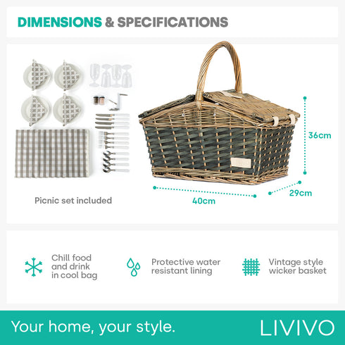 Ossian 4-Person Wicker Picnic Basket