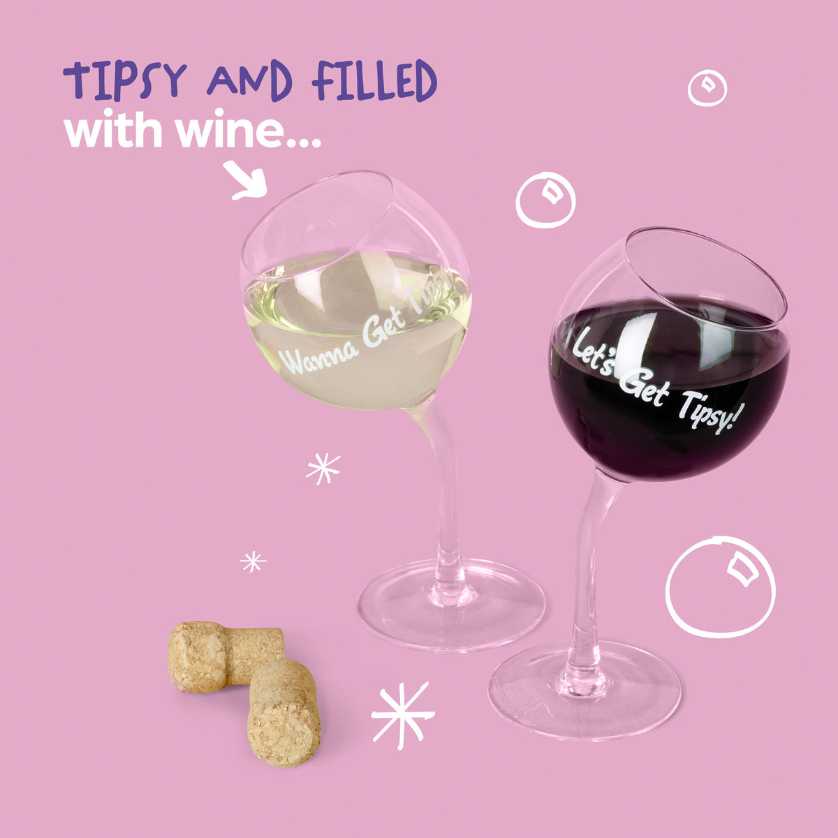 Tipsy Wine Glasses - Set of 2