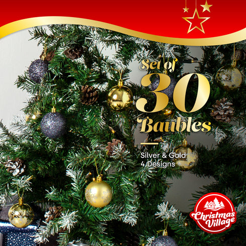 30 Christmas Baubles - Gold & Silver