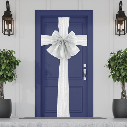 Large Christmas Door Bow - Silver