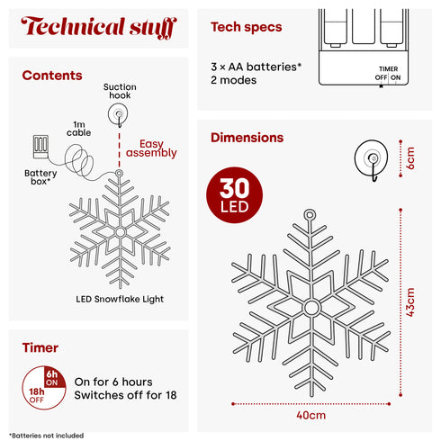 43cm Snowflake Window Light - Blue