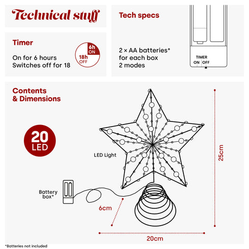 Light Up Star Tree Topper - Gold