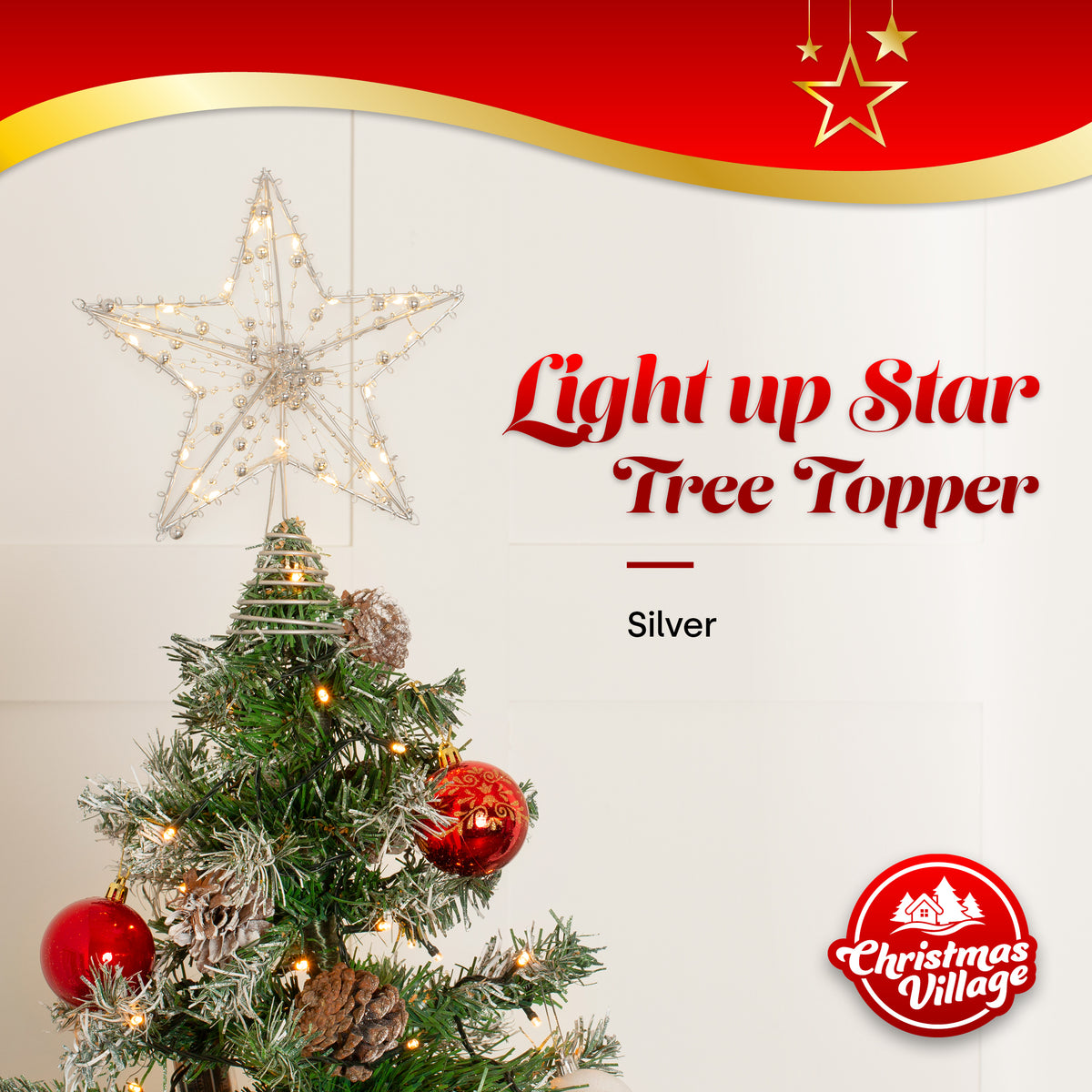Livivo Light Up Star Tree Topper Silver Free delivery