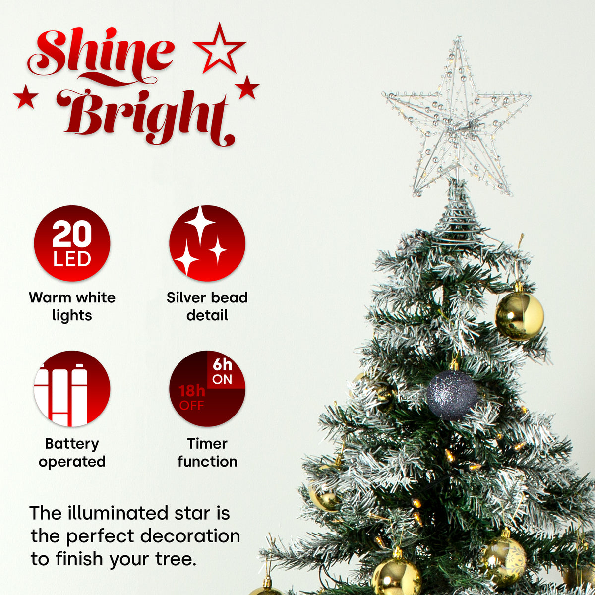 Livivo Light Up Star Tree Topper Silver Free delivery