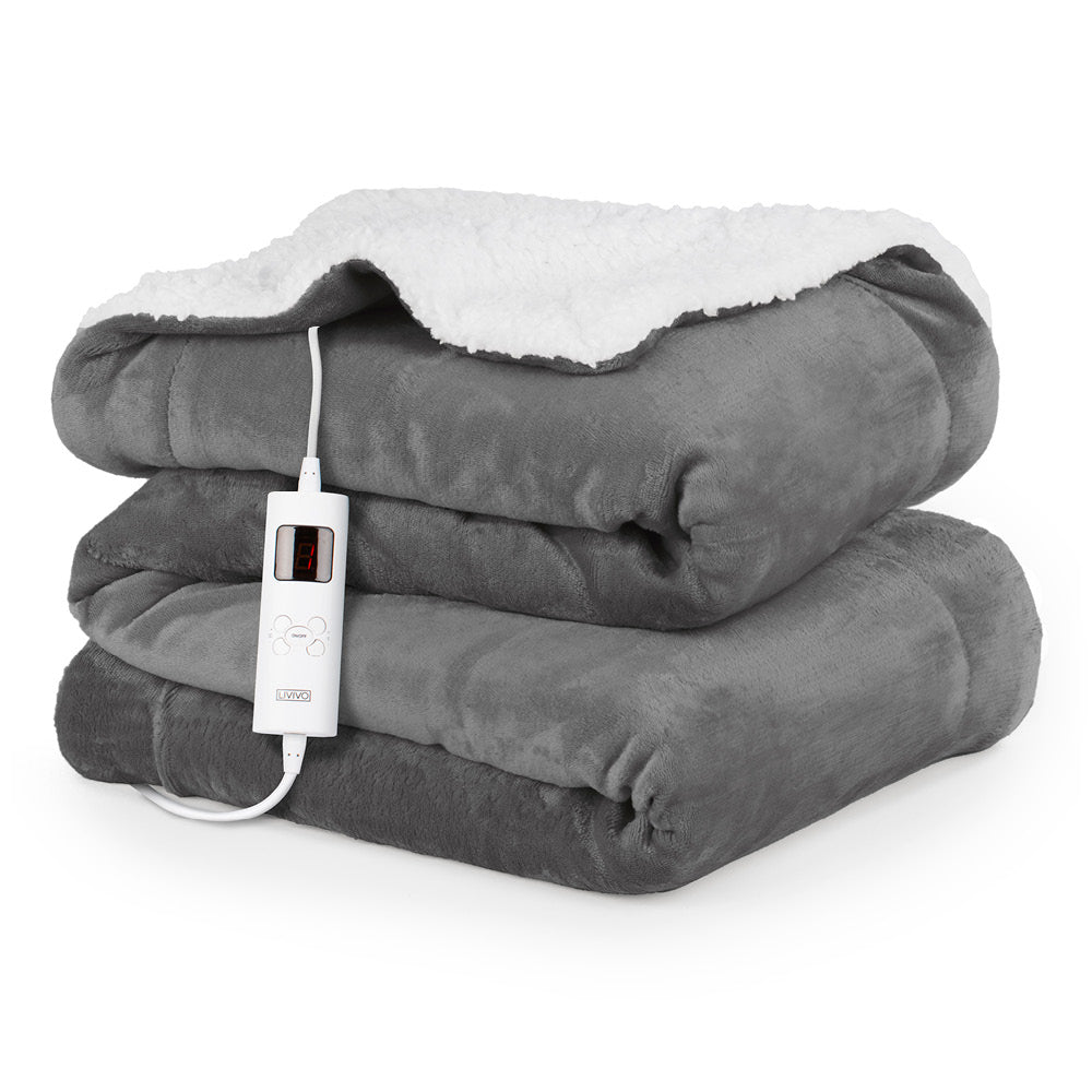 SERWALL Flannel Heated Throw Electric Blanket Blanket-DRGT-Grey