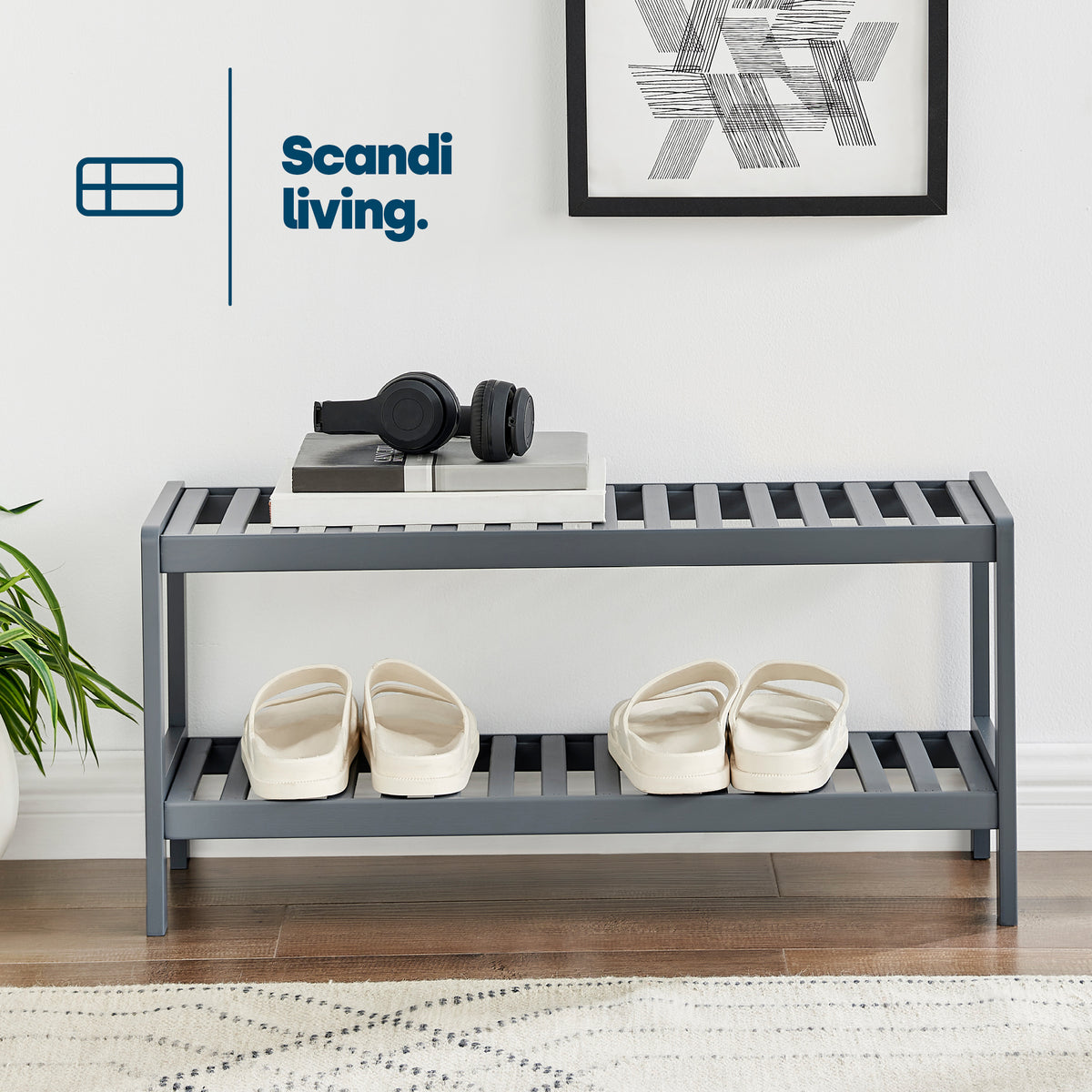 Livivo | Bamboo 2-Tier Shoe Rack - Grey | Free Delivery